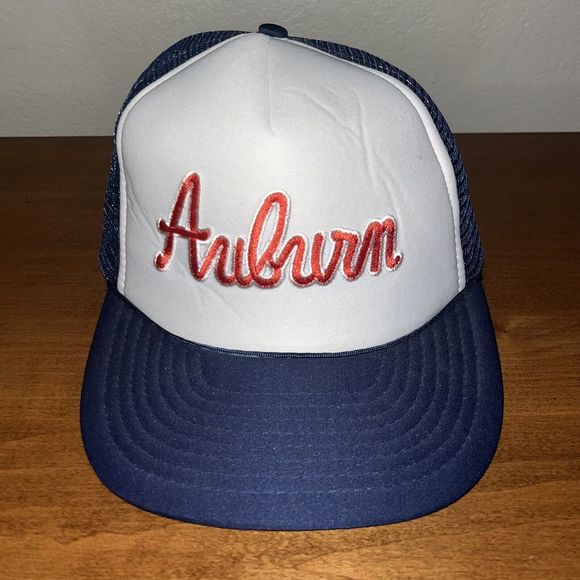 Vtg 90s Auburn University Tigers NCAA Snapback Trucker Rope Hat Cap White Blue - Picture 1 of 8